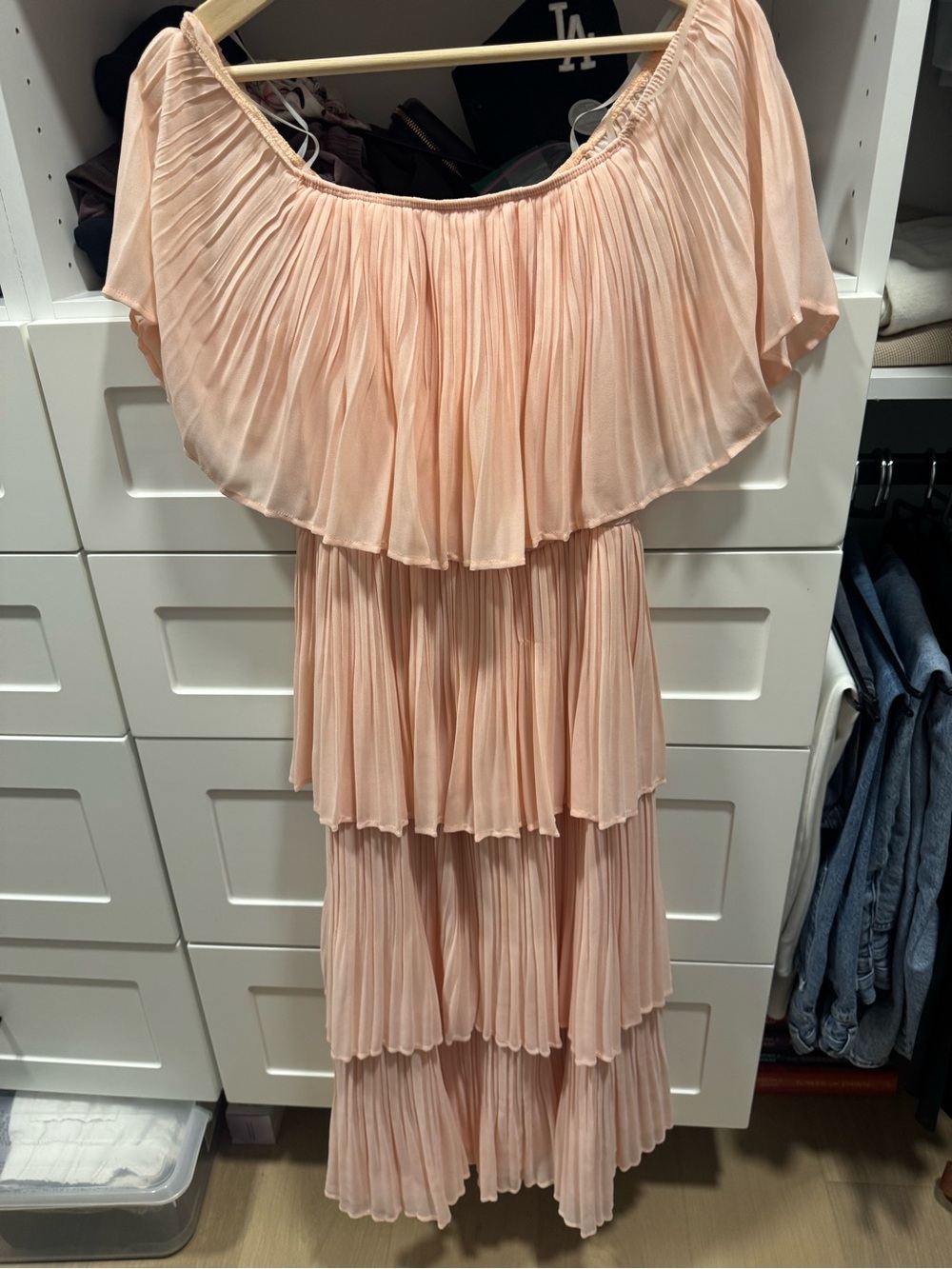 Pleated Tiered Blush Pink Maxi Dress
